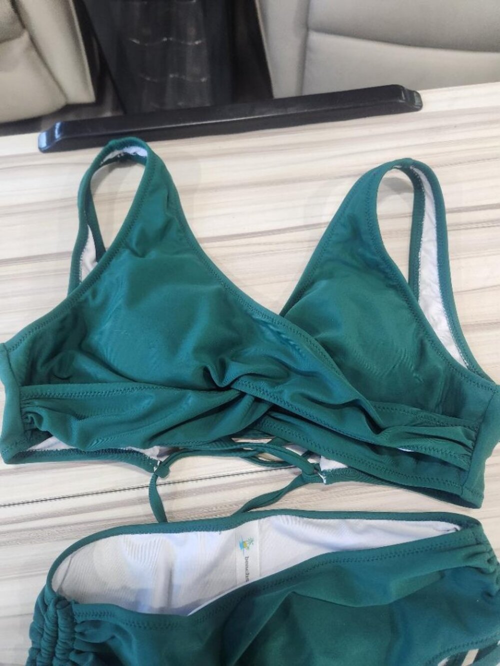 Beachsissi Green Bikini Set Size Small Adjustable Side Tie Swimwear